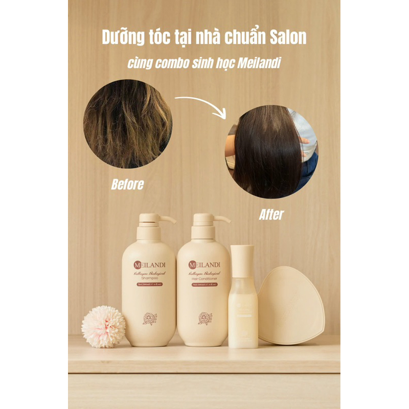 Bộ Dầu Gội Xả Collagen Phục Hồi Siêu Mượt Meilandi Giảm Rụng Mọc Tóc Hương Trà Xanh