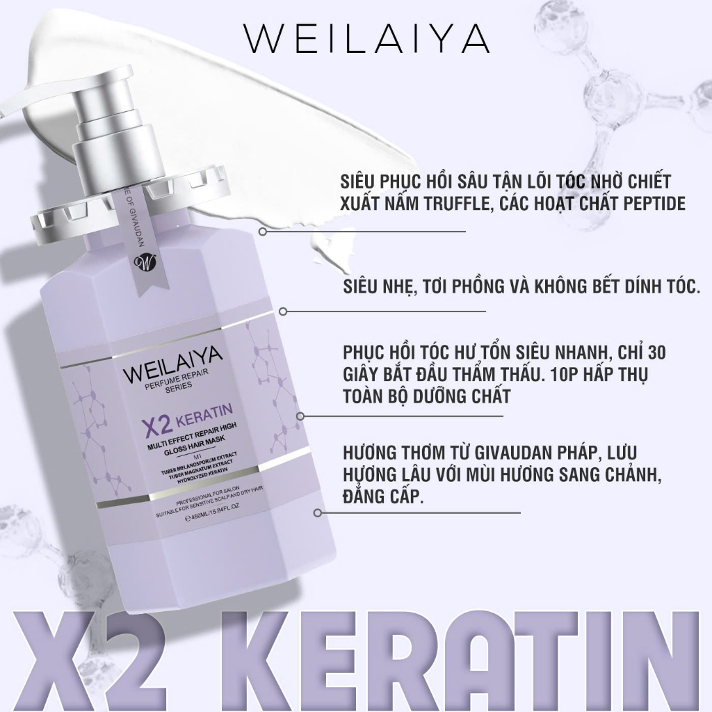 Ảnh Hấp tóc Phục Hồi Weilaiya 450ml X2 Keratin 2