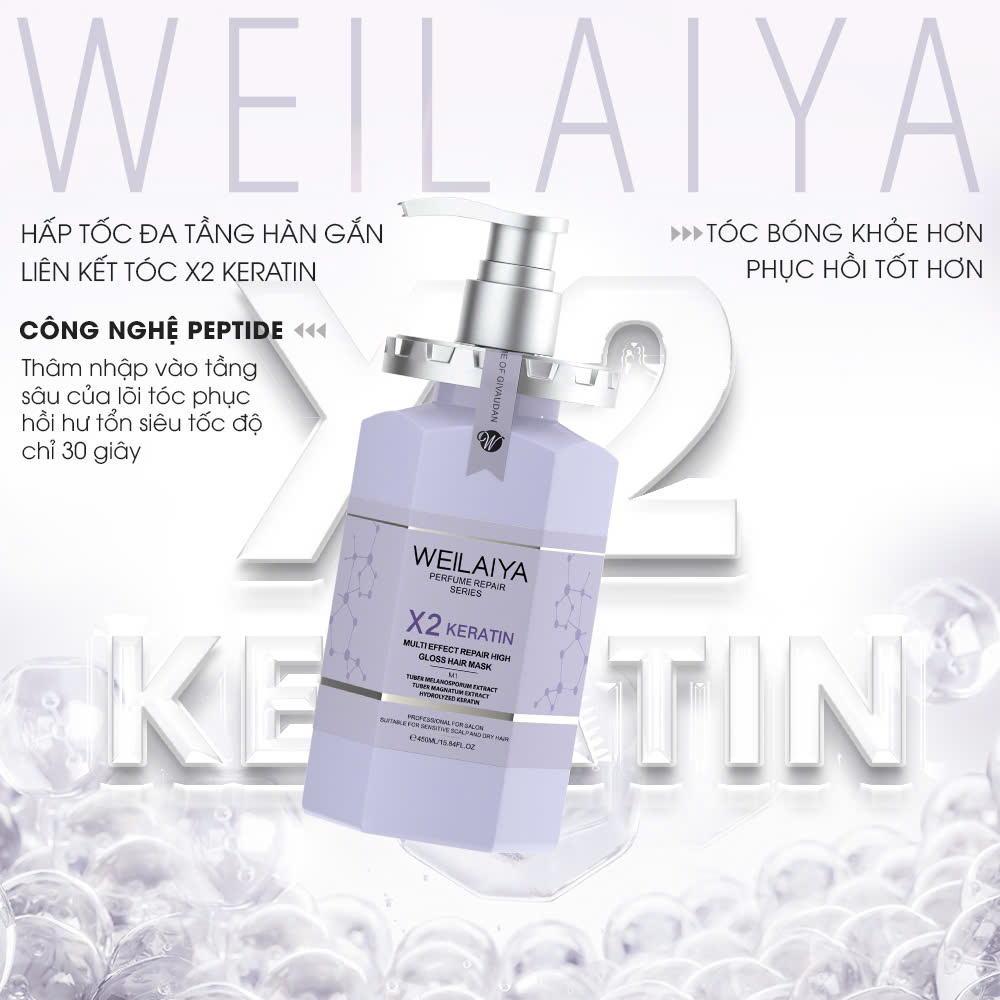 Ảnh Hấp tóc Phục Hồi Weilaiya 450ml X2 Keratin 3