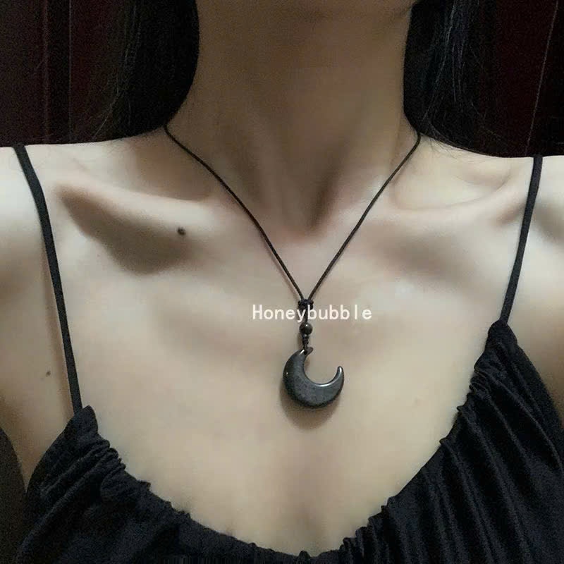 Vòng cổ Thạch mặt trăng đá obsidian Đá núi lửa QUEMEO đá thật dây chuyền cho cô nàng cá tính