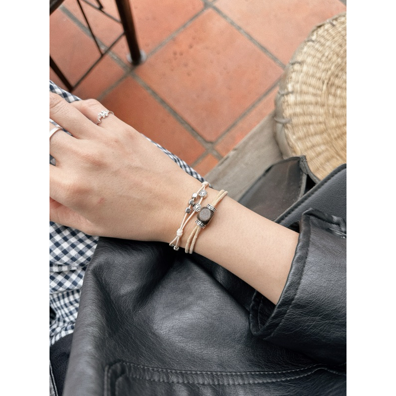 Vòng tay Ebisu - Vòng tay đan dây mix charm màu bạc có size