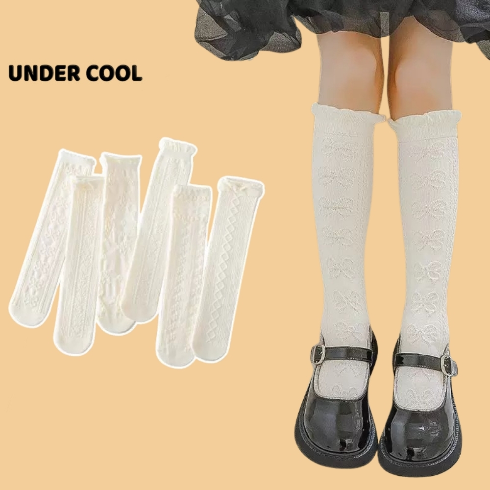Set 5 Đôi Tất Vớ Trẻ Em Trắng Cao Đùi UNDERCOOL dành cho Bé Gái Họa Tiết Gothic Hot Hit Thu Đông TC60