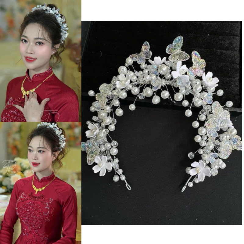 Bờm cài hoa hạt trai lấp lánh