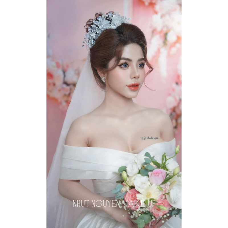Bờm cài tóc cô dâu hoa ren lấp lánh