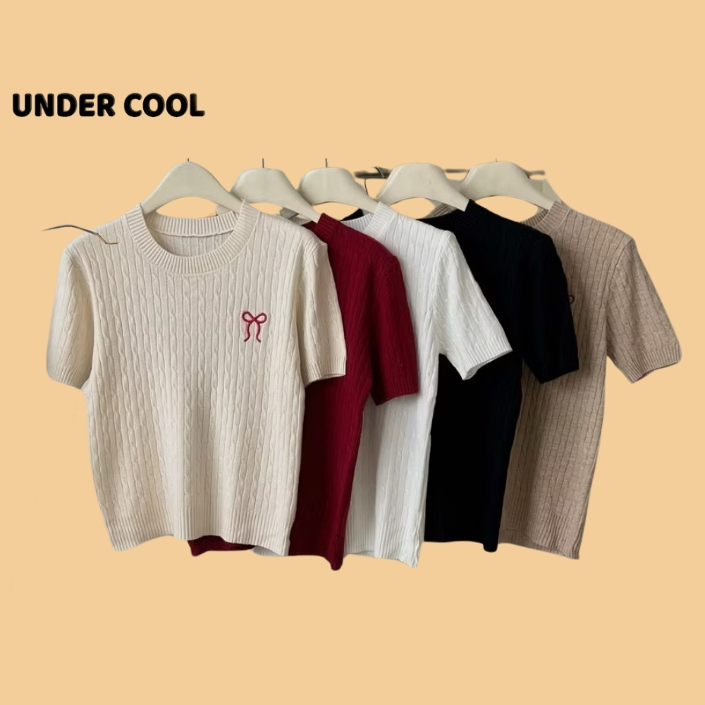 Áo len phối nơ mongtoghi UNDERCOOL Cổ Tròn Đan Thừng Thêu Nơ hot trend Chất liệu Len Mềm 4 màu phong cách ACT40