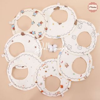Yếm xô muslin THÊU TÊN bé giữ ấm cổ với 6 lớp cotton an toàn cho bé sơ sinh đến 2 tuổi