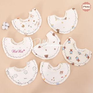 Yếm xô muslin THÊU TÊN bé giữ ấm cổ với 6 lớp cotton an toàn cho bé sơ sinh đến 2 tuổi