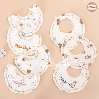 Yếm xô muslin THÊU TÊN bé giữ ấm cổ với 6 lớp cotton an toàn cho bé sơ sinh đến 2 tuổi