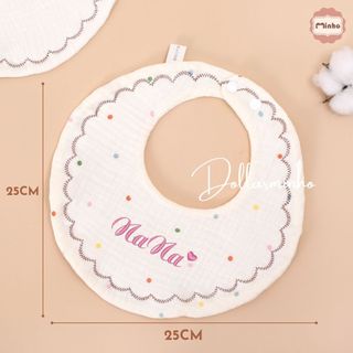 Yếm xô muslin THÊU TÊN bé giữ ấm cổ với 6 lớp cotton an toàn cho bé sơ sinh đến 2 tuổi