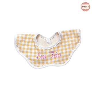 Yếm xô cổ tròn xoay 360 THÊU TÊN mang phong cách Hàn Quốc cho bé, Hoạ tiết kẻ Caro bắt mắt