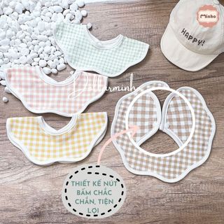 Yếm xô cổ tròn xoay 360 THÊU TÊN mang phong cách Hàn Quốc cho bé, Hoạ tiết kẻ Caro bắt mắt