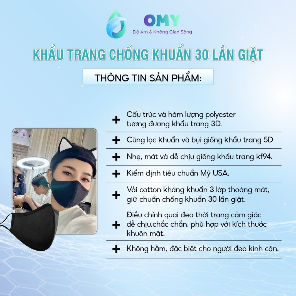 Khẩu trang vải kháng khuẩn tiêu chuẩn USA chống tia UV tái sử dụng quai đeo điều chỉnh khuôn mặt