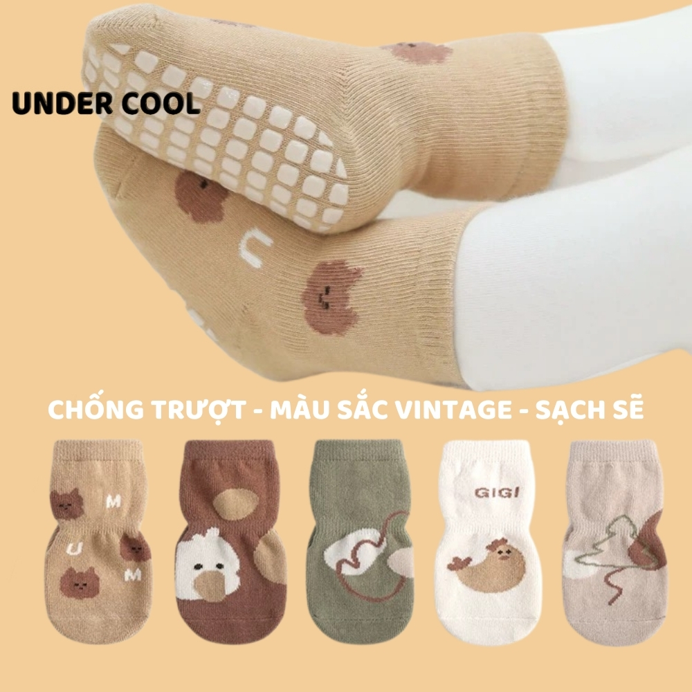 Set 5 đôi tất vớ trẻ em 0-4 tuổi UNDERCOOL chống trượt đế lót cao su họa tiết ngộ nghĩnh TC64