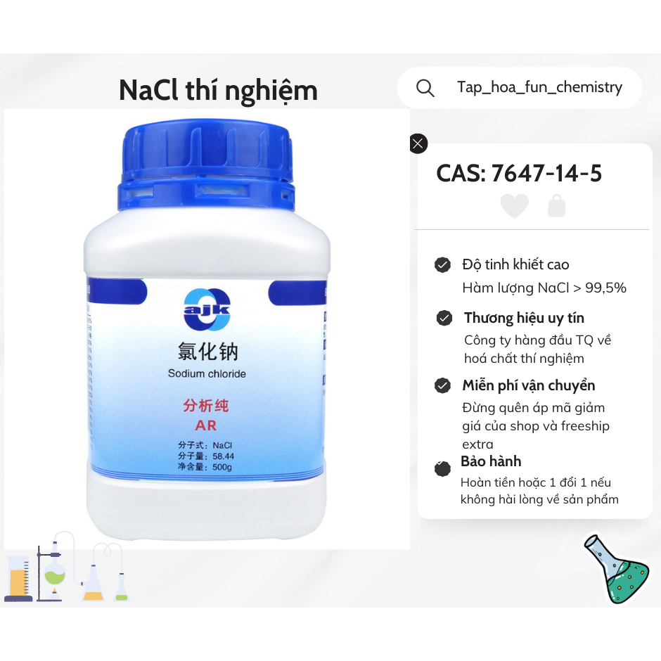 NaCl 99,5%, sodium chloride, hóa chất thí nghiệm, giảng dạy, CAS 7647 ...