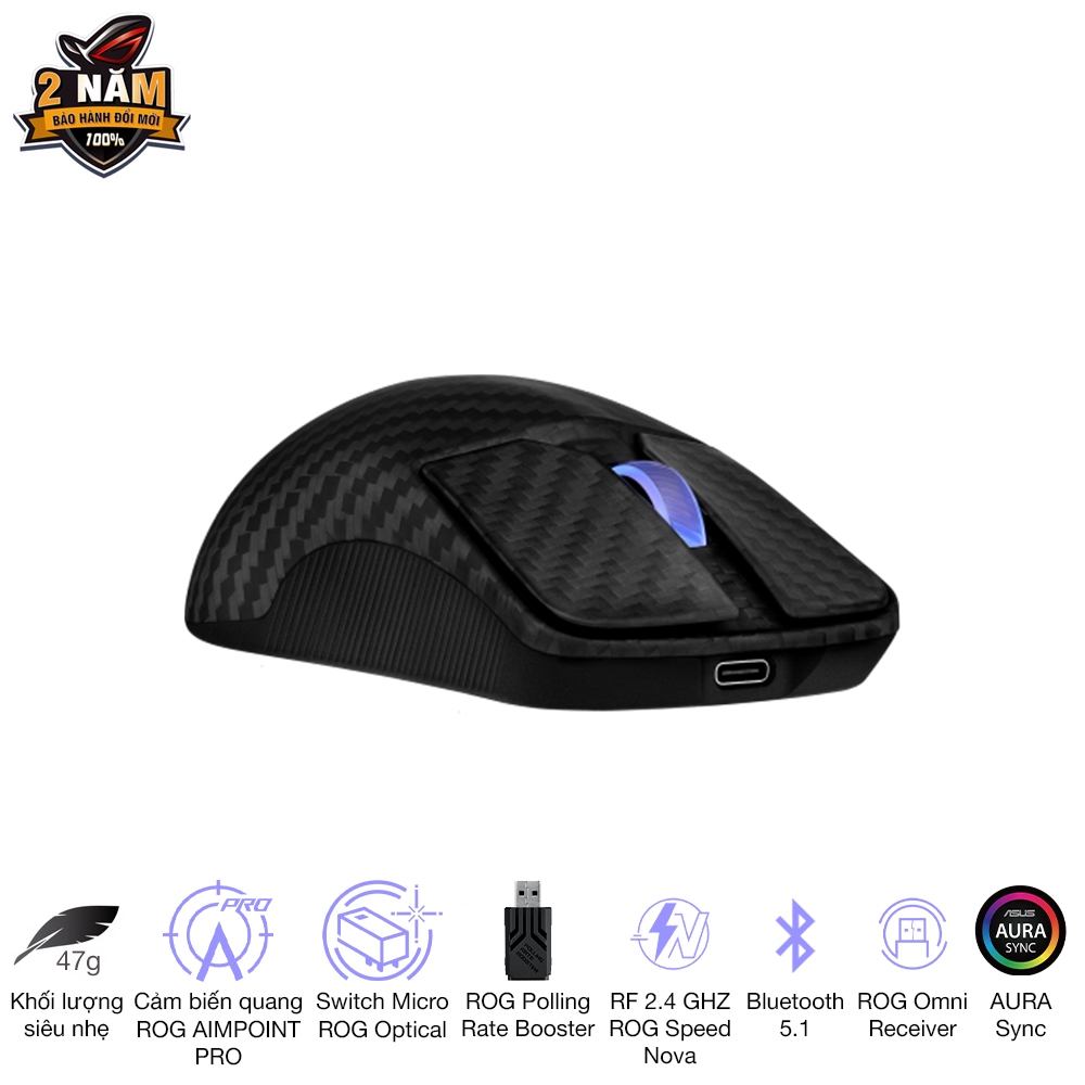 Chuột gaming không dây ASUS ROG Harpe Ace Extreme, khối lượng 47g, cảm biến quang ROG Aimpoint Pro