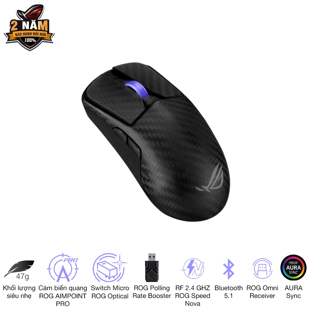 Chuột gaming không dây ASUS ROG Harpe Ace Extreme, khối lượng 47g, cảm biến quang ROG Aimpoint Pro