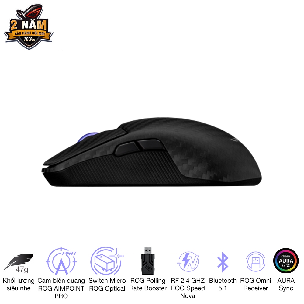 Chuột gaming không dây ASUS ROG Harpe Ace Extreme, khối lượng 47g, cảm biến quang ROG Aimpoint Pro