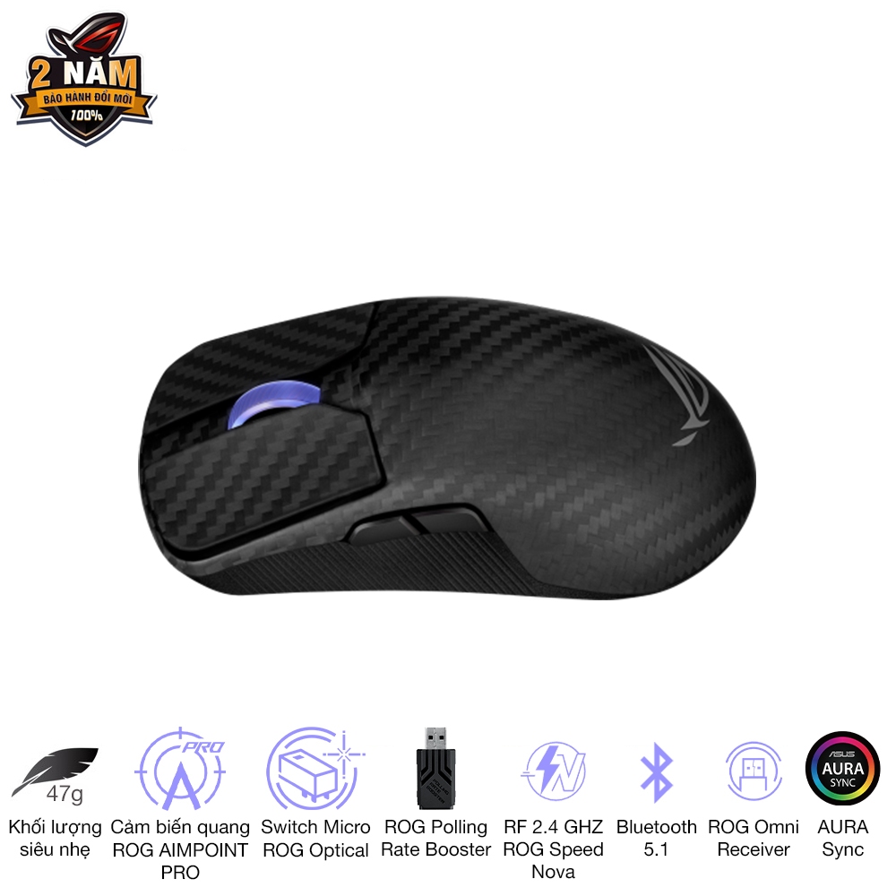 Chuột gaming không dây ASUS ROG Harpe Ace Extreme, khối lượng 47g, cảm biến quang ROG Aimpoint Pro