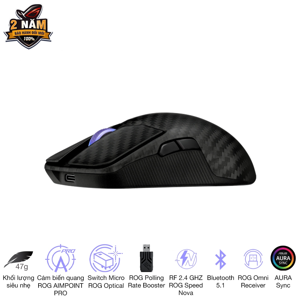 Chuột gaming không dây ASUS ROG Harpe Ace Extreme, khối lượng 47g, cảm biến quang ROG Aimpoint Pro