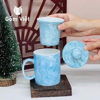 Cốc, ly uống trà, nước vân đá tay cầm chữ C có lõi lọc dung tích 350ml - Gốm sứ Bát Tràng - Gốm Việt