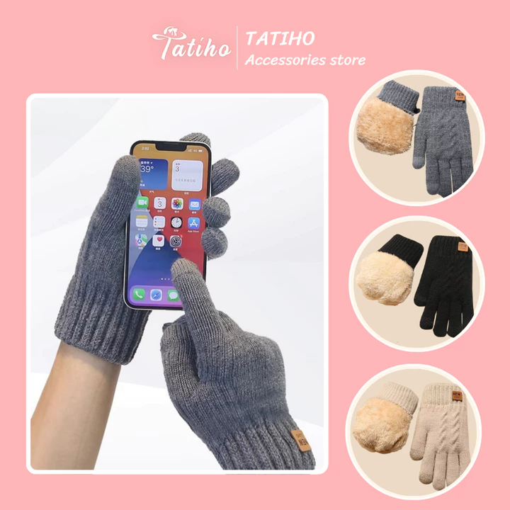 Găng Tay Len Lót Lông Cừu Unisex, Giữ Ấm Cảm Ứng Điện Thoại Thời Trang Mùa Đông Chống Lạnh - Mã GT058