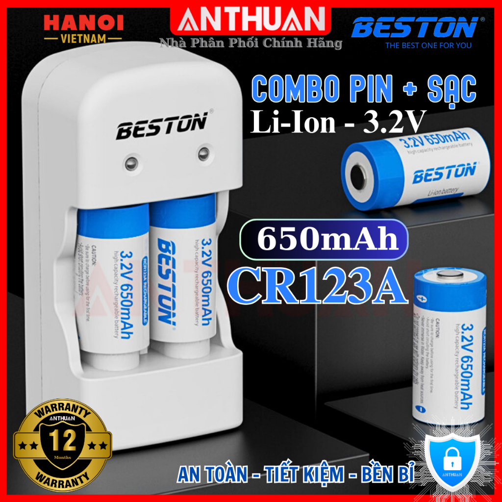 Combo Pin sạc CR123A BESTON máy sạc M7003(CD643) 3.2V cho máy ảnh, ống nhòm, camera, đo khoảnh cách.