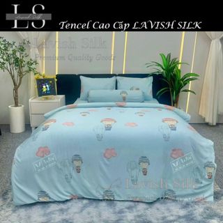 (Độc Quyền)Bộ Chăn Drap Lụa Tencel  Mát Lạnh Thiên Nhiên Chăn 2m2x2m Sợi Microfiber LAVISH SILK