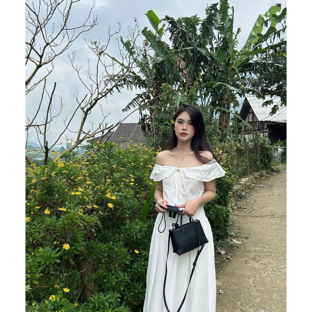 Áo Trễ Vai Croptop Viền Bèo BABY TOP Buộc Dây Nơ Có Chun Tay Chất Liệu Linen Cao Cấp SAN Clothings - P68