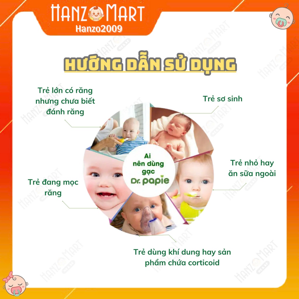 Gạc Rơ Lưỡi Dr Papie Vệ Sinh Răng Miệng Cho Bé Từ Sơ Sinh , Hộp 30 gói. hanzomart