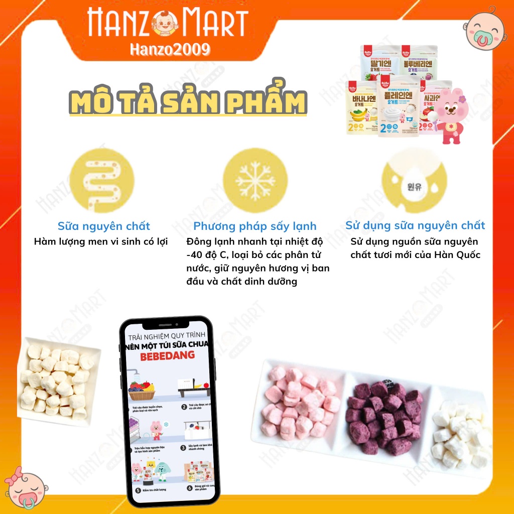 Sữa chua khô cho bé hoa quả phô mai Bebedang / Samto sấy lạnh Hàn Quốc ăn dặm 6m+