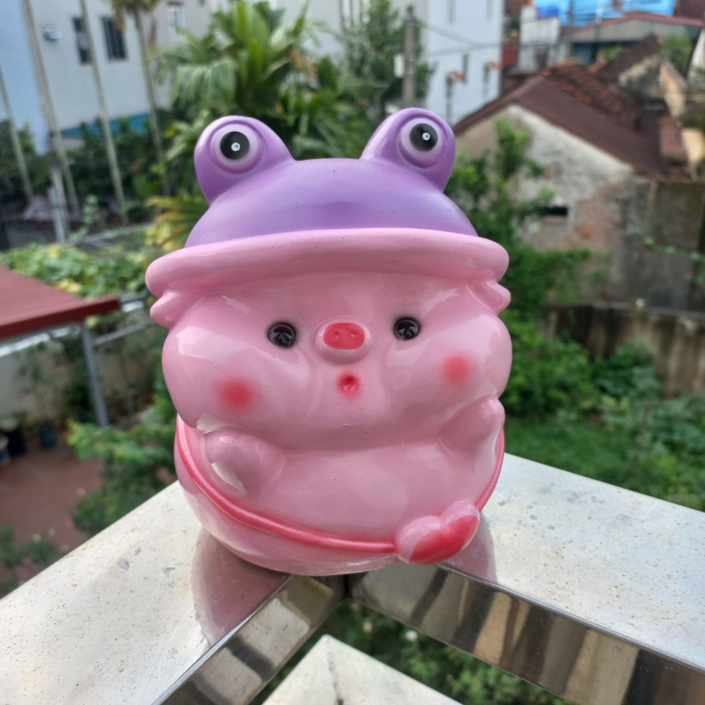 Heo đất tiết kiệm Heo đội mũ ếch size nhỏ-ống tiết kiệm lợn đất tiết kiệm quà tặng trang trí