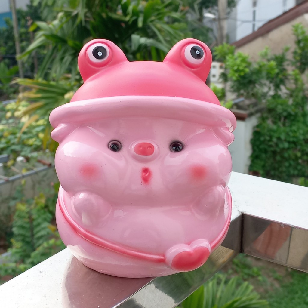 Heo đất tiết kiệm Heo đội mũ ếch size nhỏ-ống tiết kiệm lợn đất tiết kiệm quà tặng trang trí