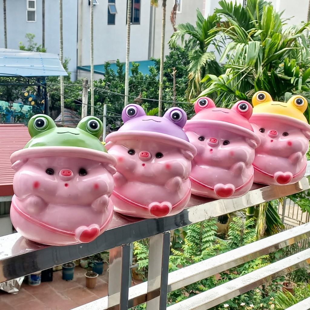 Heo đất tiết kiệm Heo đội mũ ếch size nhỏ-ống tiết kiệm lợn đất tiết kiệm quà tặng trang trí