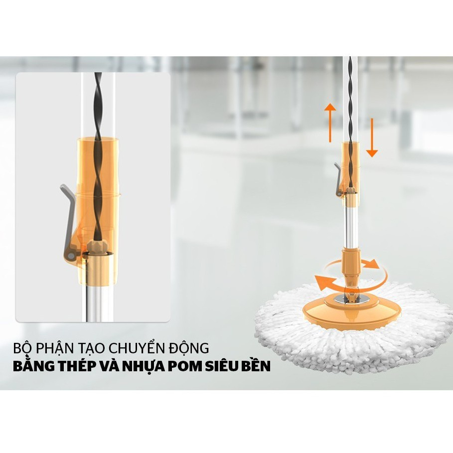 Chổi lau nhà 360 độ kèm thùng tự vắt có lồng inox chống gỉ chính hãng Phú Kháng PK01