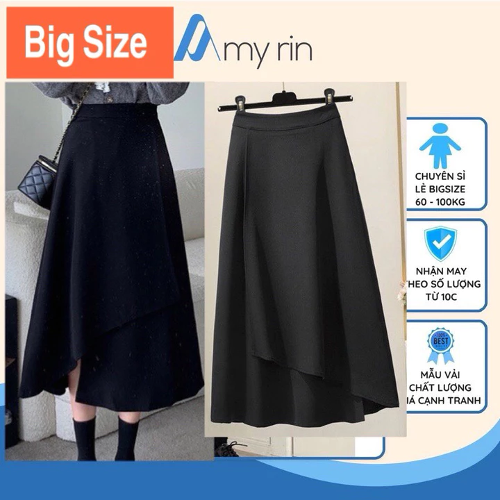 BIG SIZE- HOẢ TỐC ] chân váy bigsize nữ Chân váy dài bigsize 60-100kg phối lưng thun.EO TRÊN RỐN Ạ!