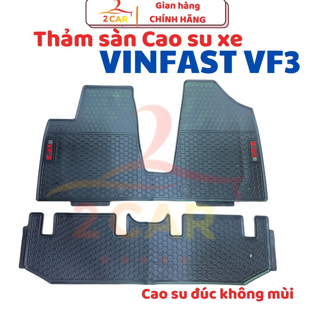 Thảm LÓT SÀN CAO SU xe Vinfast VF3, Hàng cao su đúc không mùi, dễ vệ sinh, màu đen - 1 bộ 2 tấm