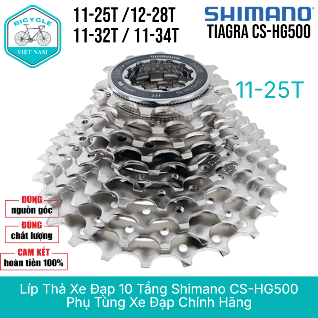 Líp Thả Xe Đạp 10 Tầng Shimano CS HG500 10 Speed 11-25T/ 12-28T/ 11-32T/  11-34T– Chính Hãng Nhật Bản