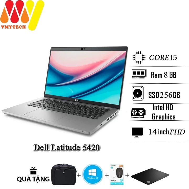 Laptop Dell latitude 5420, Core i5-1145G7, Ram 8GB, SSD 256, Màn hình 14inch Full HD, laptop văn phòng,kèm bộ quà Laptop