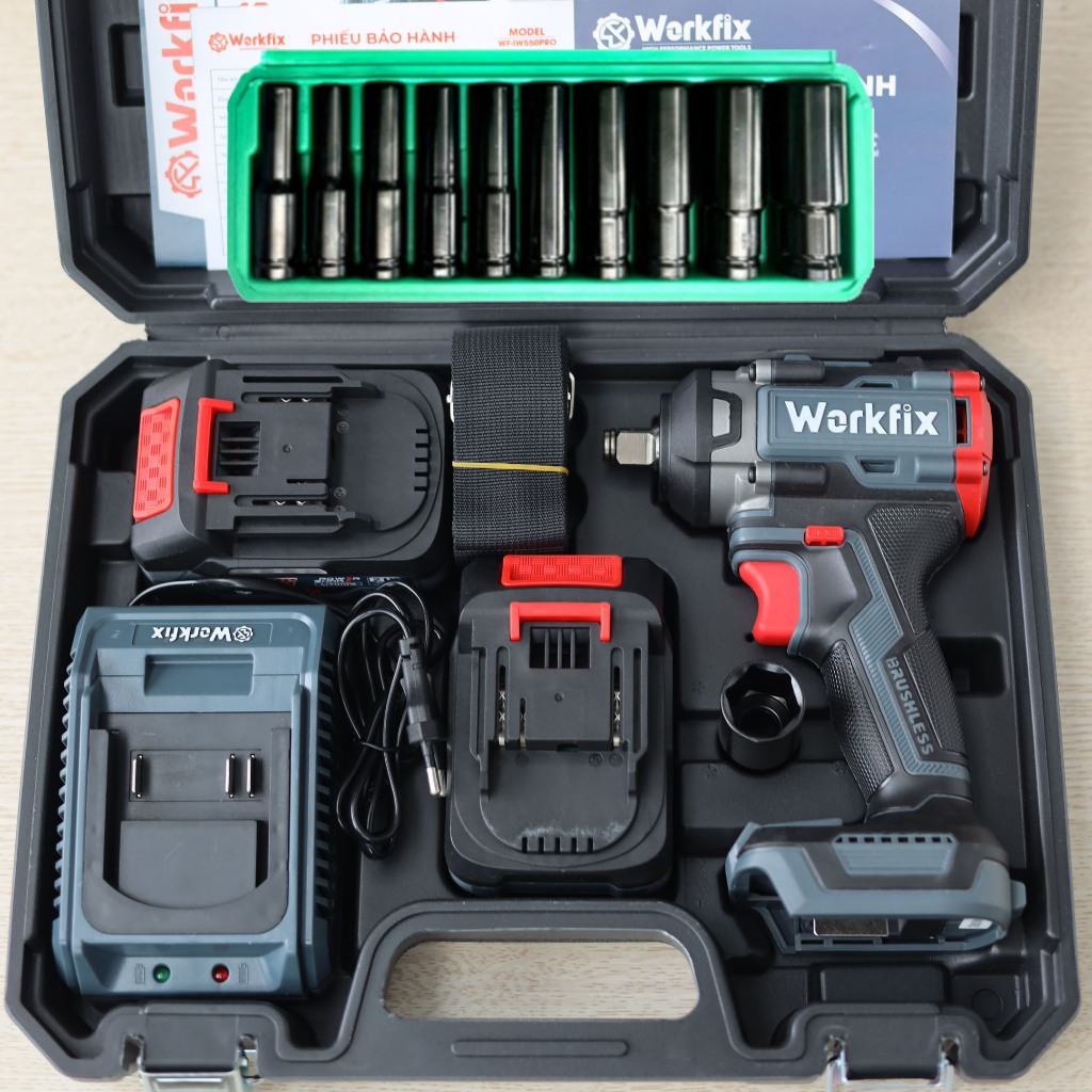 Máy Siết Bulong WORKFIX 550Pro, Lực siết 550Nm, 4 Cấp Lực và chế độ thông minh, Đầu Bulong 2 trong 1