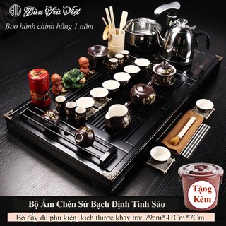 Bàn trà điện gỗ tự nhiên đun nước pha trà tự động tại bàn thông minh đa năng tặng kèm đầy đủ ấm chén và trà cụ