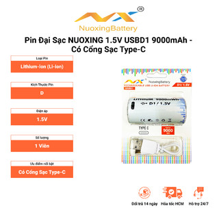 Pin Đại D NUOXING 1.5V Sạc Lại Cổng USB Type-C Dung Lượng 9000mWh – Pin Sạc D Dùng Đèn Pin, Bếp Ga,.