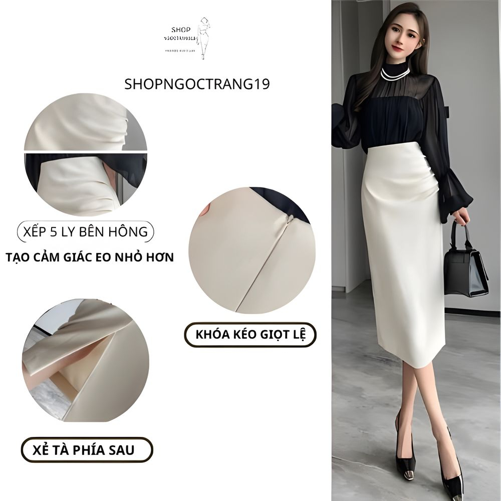Chân Váy Bút Chì Gấp Ly Phần Eo Che Khuyết Điểm Bụng 2 Lớp Phù Hợp Đi Làm SHOPNGOCTRANG19 CV178