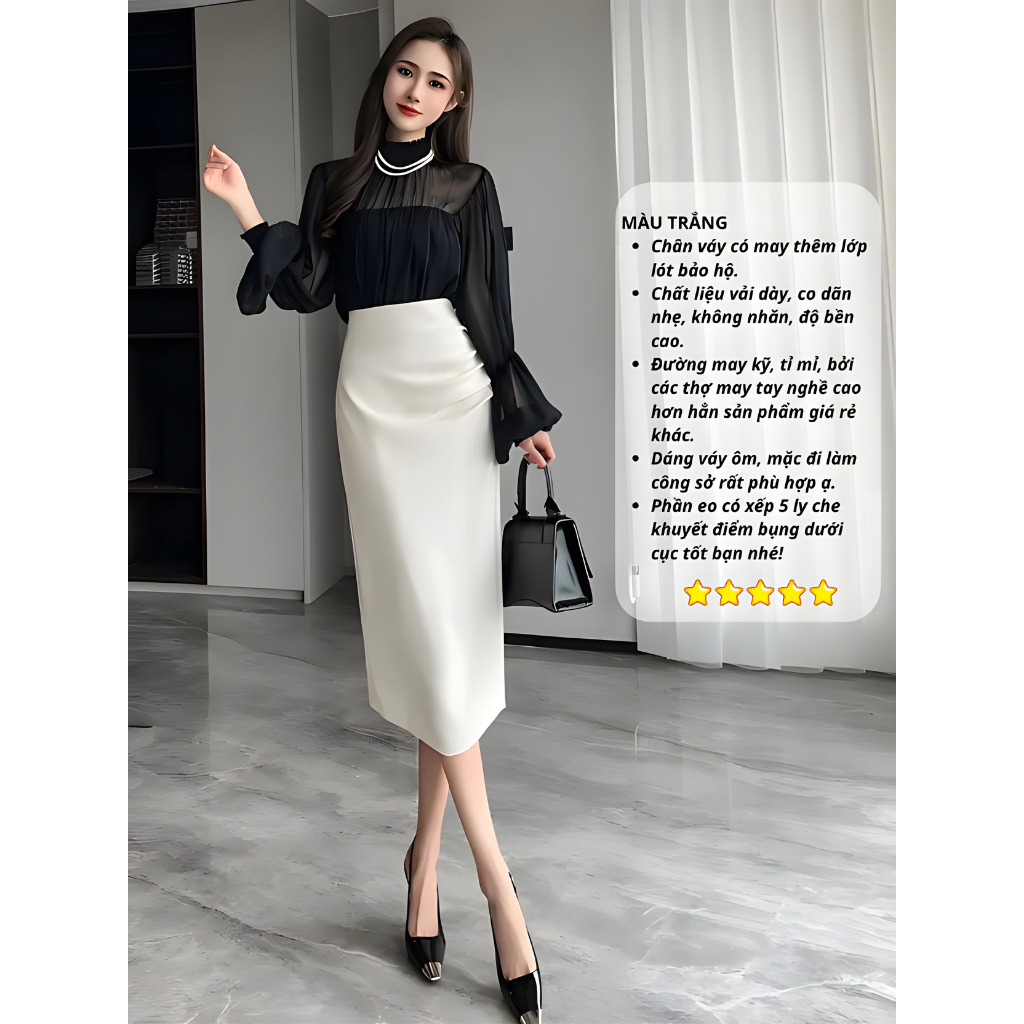 Chân Váy Bút Chì Gấp Ly Phần Eo Che Khuyết Điểm Bụng 2 Lớp Phù Hợp Đi Làm SHOPNGOCTRANG19 CV178