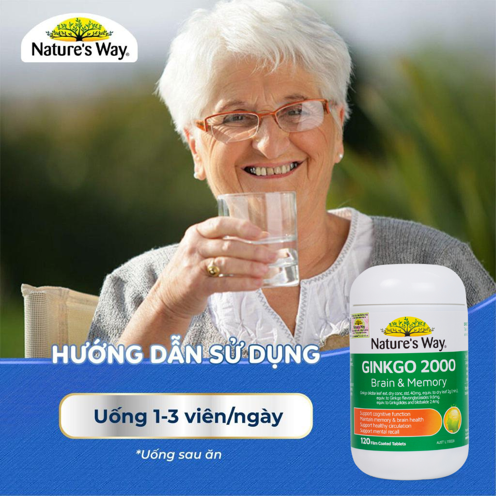 Ảnh Viên Uống Tuần Hoàn Não Nature's Way Ginkgo Biloba 2000 Brain & Memory  Tăng Cường Trí Nhớ 1