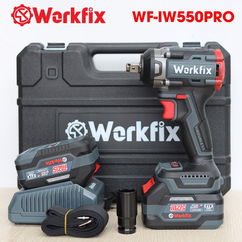 Máy Siết Bulong WORKFIX 550Pro, Lực siết 550Nm, 4 Cấp Lực và chế độ thông minh, Đầu Bulong 2 trong 1