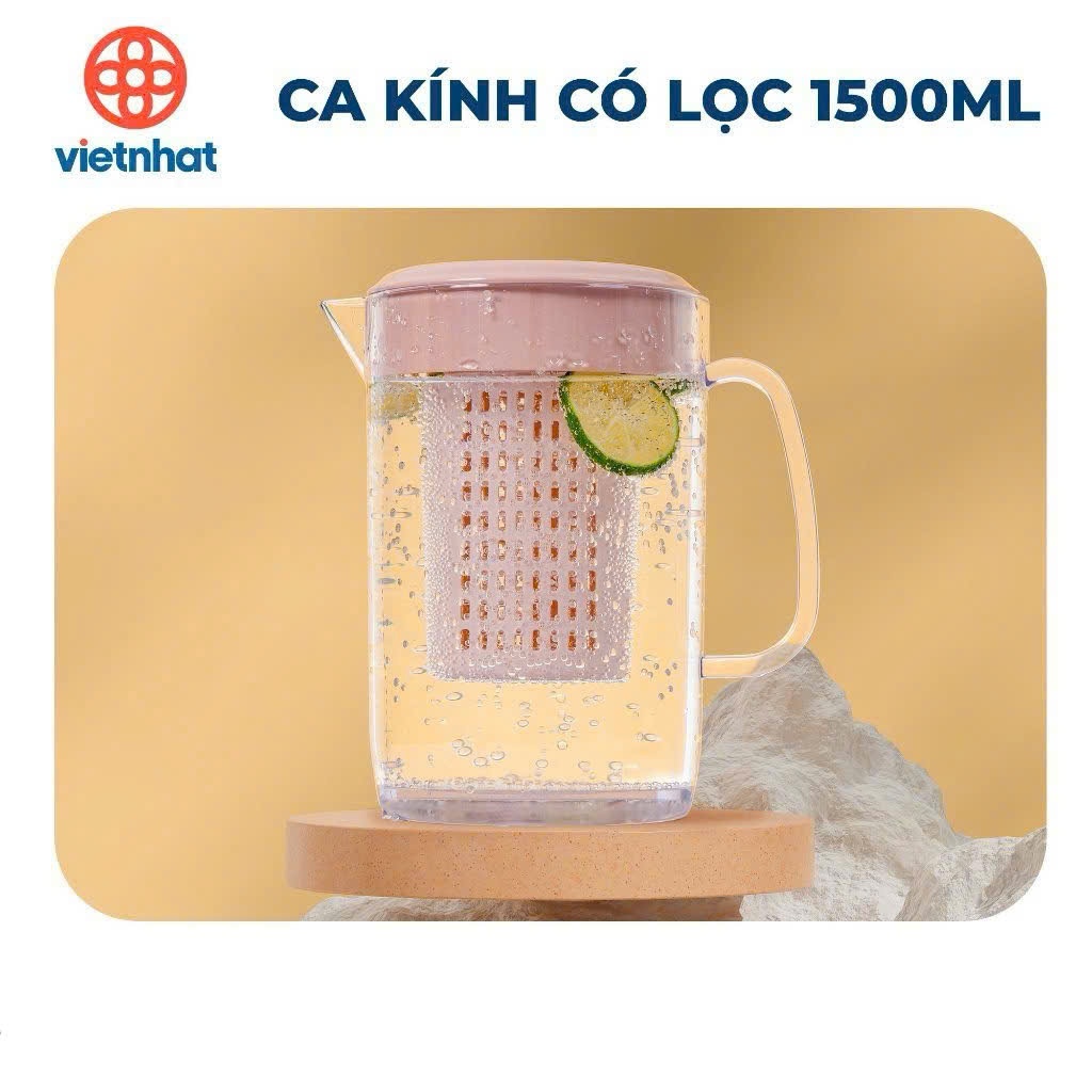 Ca kính có lọc 1,5L và 1,8L Nhựa Việt Nhật (6068) (6069) Bình đựng nước, Bình pha trà có lõi lọc AMIZIN