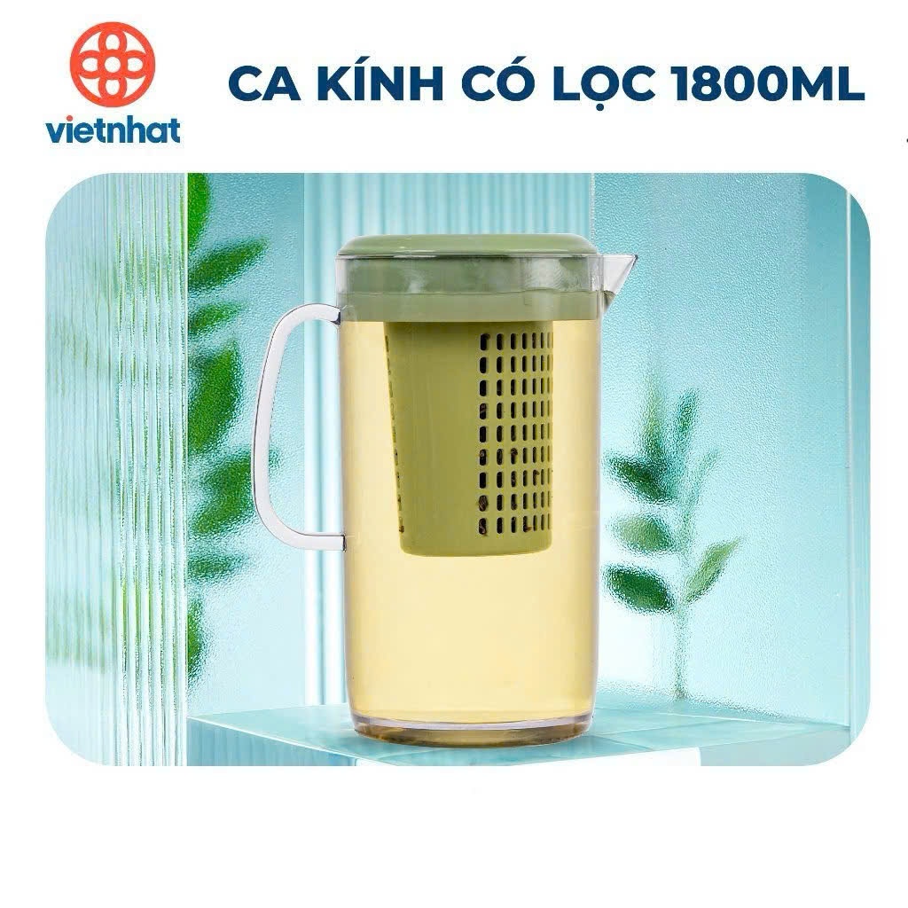 Ca kính có lọc 1,5L và 1,8L Nhựa Việt Nhật (6068) (6069) Bình đựng nước, Bình pha trà có lõi lọc AMIZIN