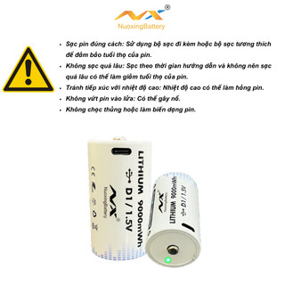 Pin Đại D NUOXING 1.5V Sạc Lại Cổng USB Type-C Dung Lượng 9000mWh – Pin Sạc D Dùng Đèn Pin, Bếp Ga,.