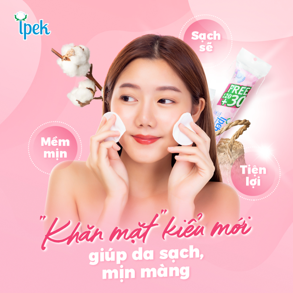 Ảnh Bông tẩy trang Ipek 150 miếng nhẹ nhàng làm sạch bụi bẩn hoặc lớp trang điểm mà không gây tổn hại đến da 3