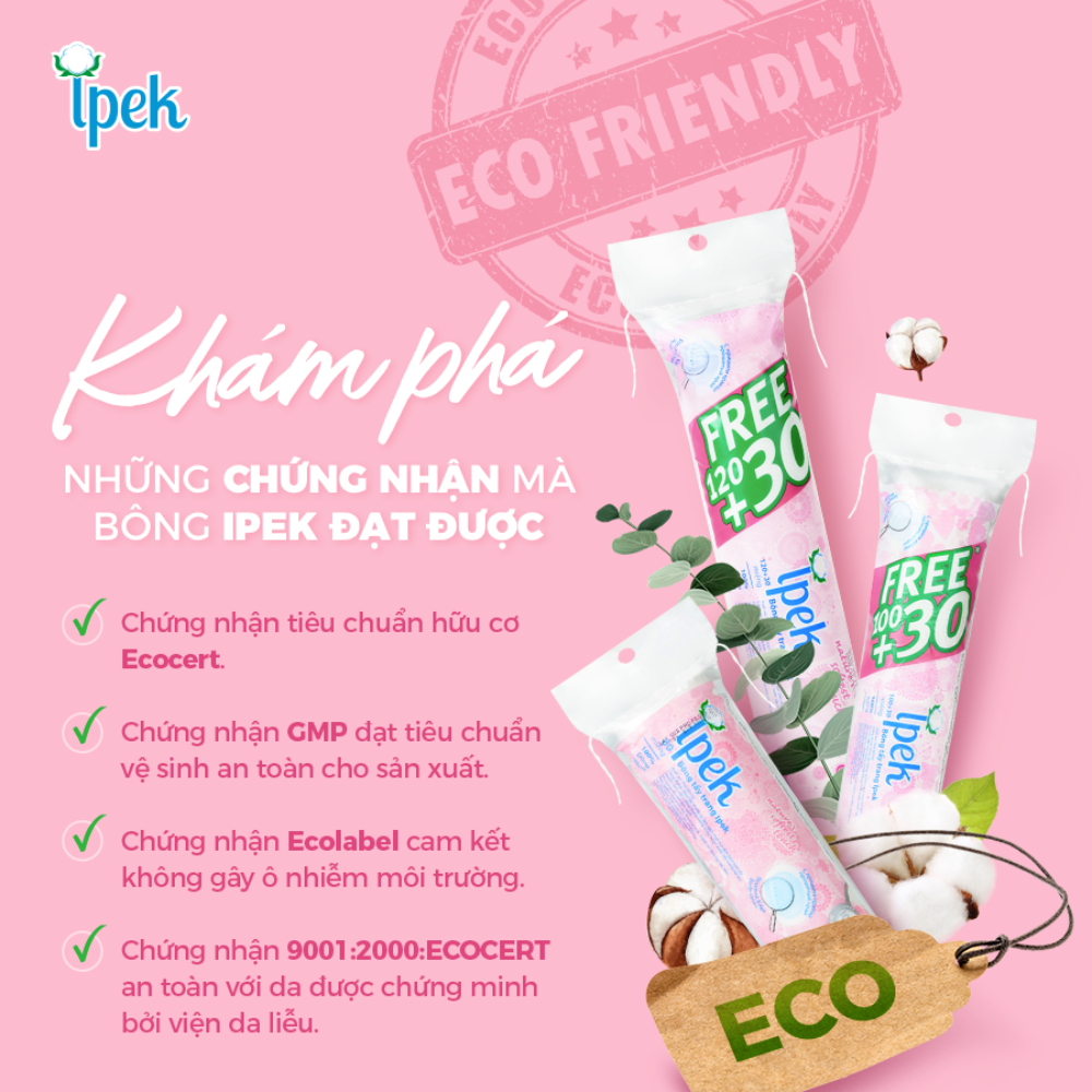 Ảnh Bông tẩy trang Ipek 150 miếng nhẹ nhàng làm sạch bụi bẩn hoặc lớp trang điểm mà không gây tổn hại đến da 2
